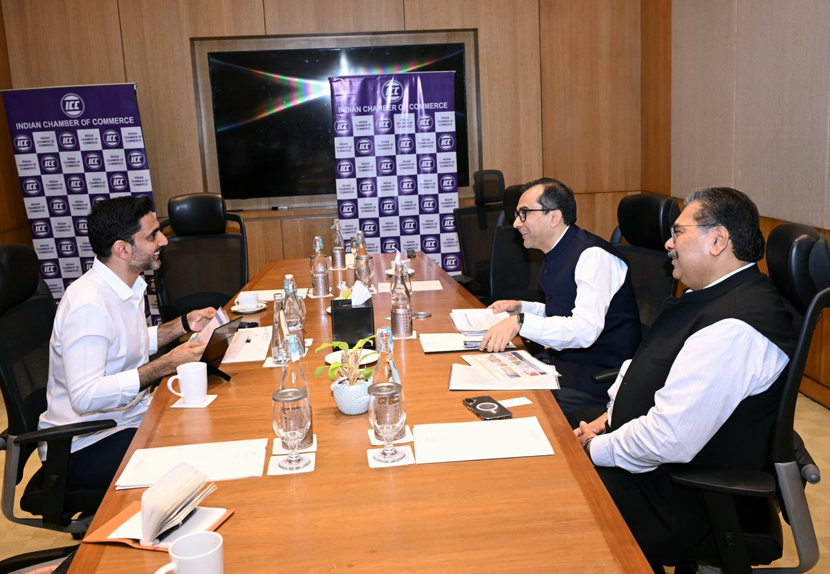naralokesh's tweet photo. It was great to catch up with Mr. Sanjiv Puri, Chairman ITC Ltd. We spoke about their ongoing hospitality projects across the state and horticulture clusters being set up in Kuppam. We agreed on timelines and milestones for the next stage of projects.
#ChooseSpeedChooseAP 
#IndianChamberOfCommerce