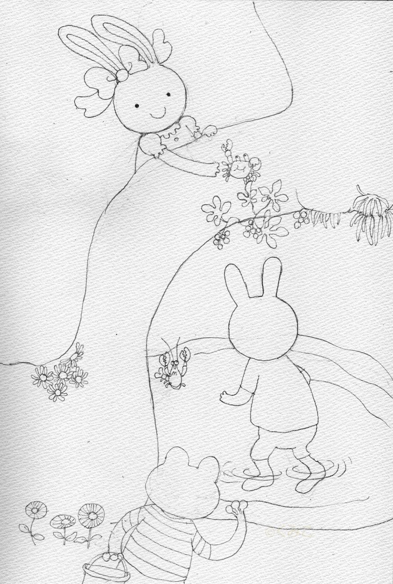 うさぎちゃん』（下書き） 「あっ！ ザリガニ みつけた！」 「そーっと