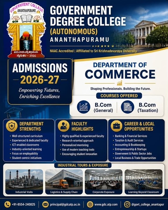 GDC_ATP's tweet photo. 🎓 Admissions Open 2026–27 | https://t.co/2WkA8pBruA (General) &amp; https://t.co/2WkA8pBruA (Taxation) at Govt College (Autonomous), Ananthapuramu– Build your future in Commerce with quality education and career-focused learning! 📚
#AdmissionsOpen #BCom #APCCE #ArtsCollegeAnantapur https://t.co/04PfraeYbl