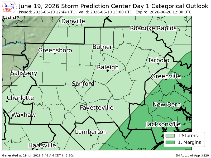 jtm289's tweet photo. #SPC issues Day 1 Marginal Convective Risk at Jun 19, 12:44z for RAH https://t.co/tUSZNh3k46 https://t.co/ZPLsYxOG17