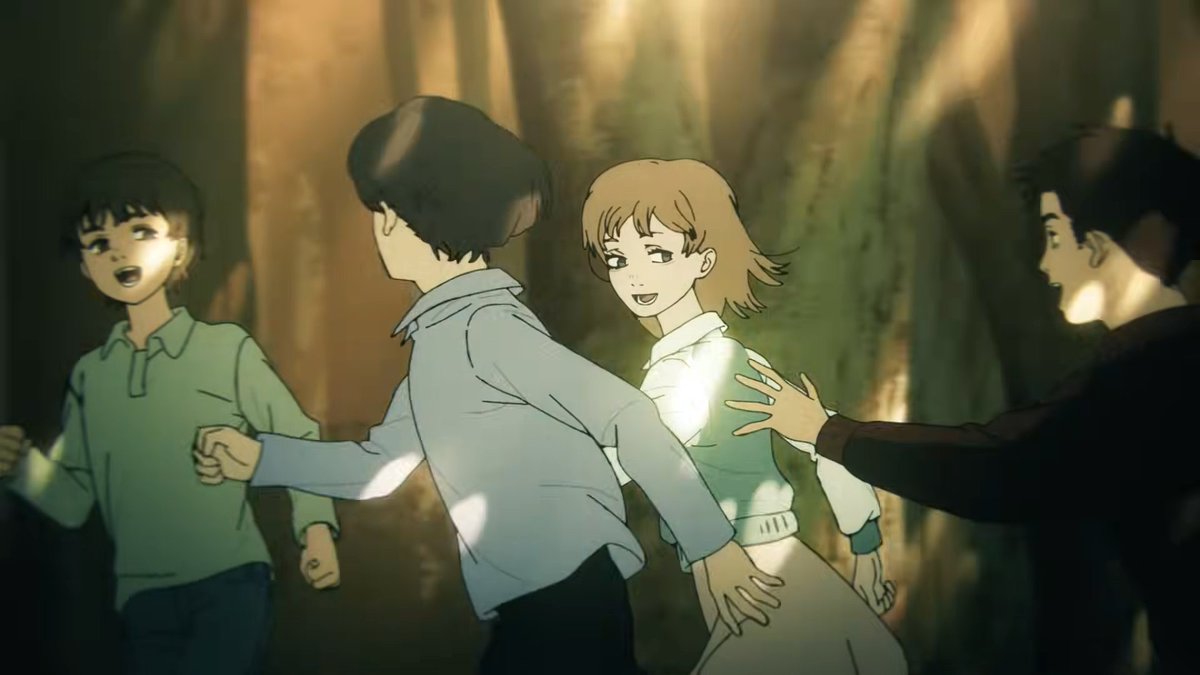 law_etienne's tweet photo. The new CSM S2 PV has it's own credited staff instead of just being a trailer.

The visuals have firmly landed in a middle ground between the Movie and Season 1.

The designs and aesthetic match the movie, while the light processing and color grading choices feel ripped from S1 https://t.co/43OMpOiBfc