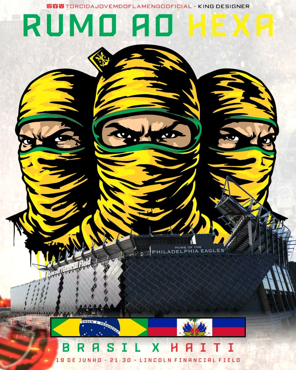 tjf_oficial's tweet photo. [Informativo - Copa do Mundo] 
A seleção brasileira enfrenta o Haiti pela segunda rodada da fase de grupos da Copa do Mundo às 21:30 no Lincoln Financial Field. 
"O EXÉRCITO RUBRO NEGRO" 

Departamento de Marketing G.R.C. Torcida Jovem do Flamengo - 2026. https://t.co/XY012xnPKj