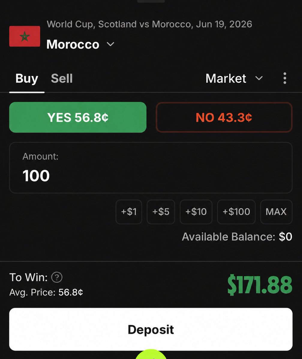 i_am_vickyd's tweet photo. Why fade free money  ?

i'm buying Morroco to win against Scotland in the FIFA World Cup today.

Free $71 on the way 

I placed my prediction on @trylimitless https://t.co/kn4jvzdf25