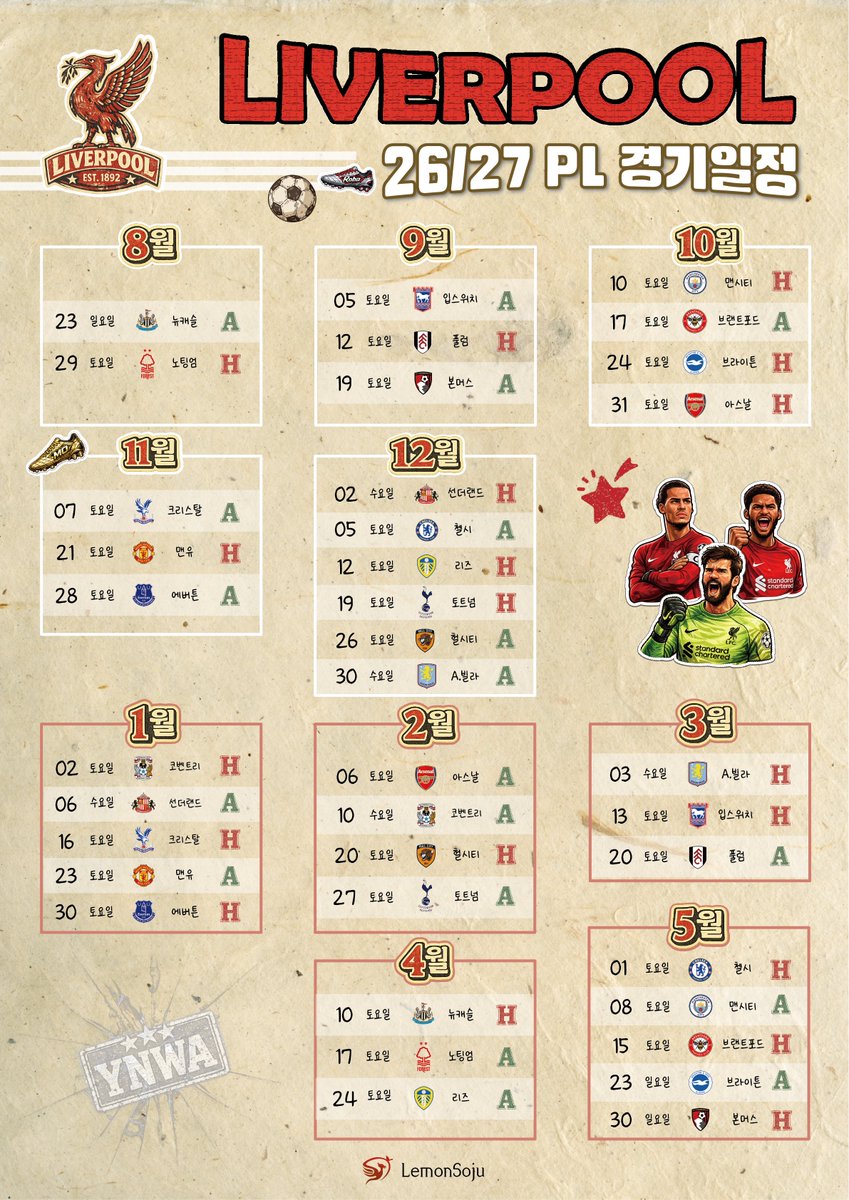 LemonCocktail's tweet photo. LFC's Premier League fixtures for the 2026-27 season https://t.co/JG0hbH53fF