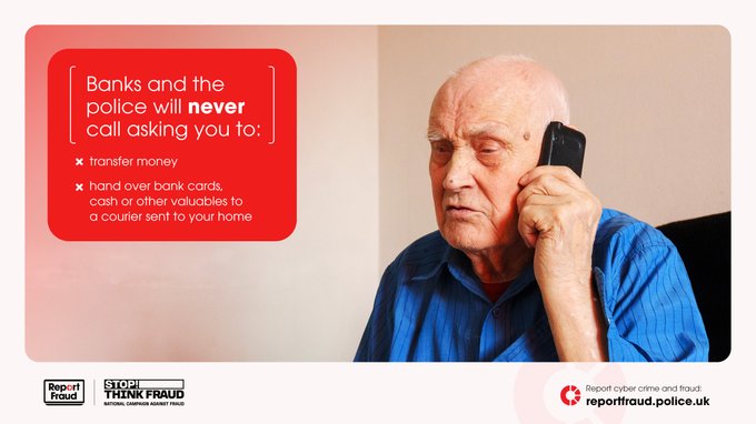 bhamts's tweet photo. Banks or the police will never call and ask you to transfer money, or send a courier to your home to collect bank cards, cash or other valuables. Find out how criminals stole £21 million from victims of courier fraud: https://t.co/GHjUXU6m9q #CourierFraud #ScamAware #BrumTS https://t.co/T8vncjdQRn