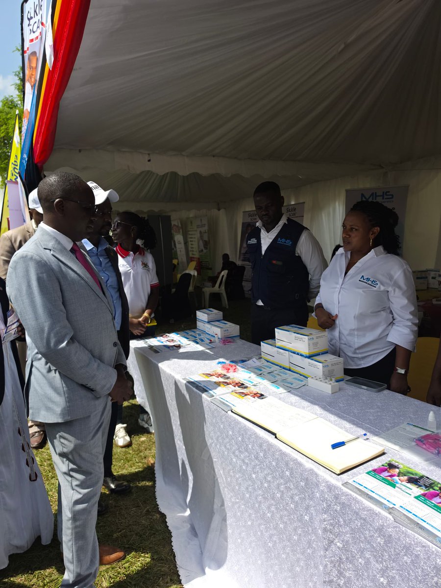 Microhaem's tweet photo. 🩸 Moments: We were honored to host Dr. @DanielKyabayinze, Director of Public Health and Chief Guest, at our booth during the World Sickle Cell Day 2026 commemoration in Jinja City.

His visit highlights the importance of strengthening access to early diagnosis, newborn screening, and quality diagnostics in the fight against sickle cell disease.

🔬 Made in Uganda. 🩸 Diagnosing Early. ❤️ Saving Lives.

#WorldSickleCellDay2026 #MicrohaemScientifics #MicroScreen #SickleCellAwareness #NewbornScreening #M