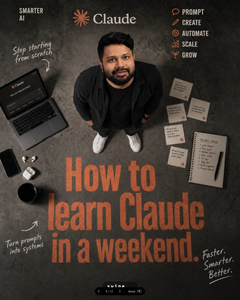 rakhul's tweet photo. I learned the full Claude ecosystem
in a weekend.

It took me weeks to figure out
..it was even possible.

Here's the guide I wish I had.
Claude isn't a chatbot anymore.

It's an entire ecosystem.
Chat. Code. Browse.

Automate. Build.
Most people use one corner of it.
This is the whole map.

Learnable in a single weekend.
9 tools. Saturday to Sunday.