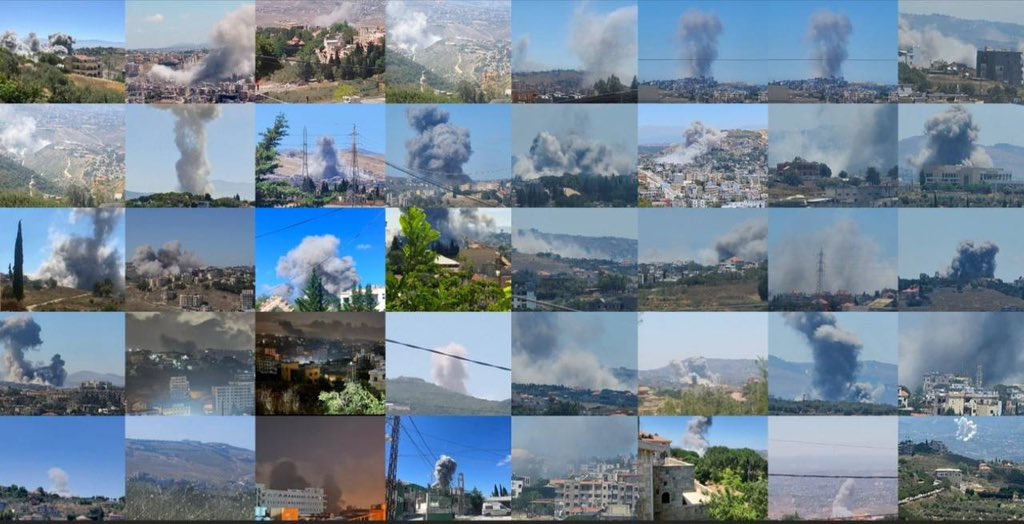 HalaJaber's tweet photo. Israel is carpet bombing southern Lebanon.

More than 35 people have been killed & over 60 injured so far as Israeli warplanes carry out wave after wave of strikes across the south. 

More than 138 air strikes have been reported & the attacks remain ongoing.

Women. Children. Families.
Village after village is being pounded from the air, leaving behind a growing trail of blood, rubble & grief.

Another day.
Another massacre.
Another chapter in Lebanon’s long list of unpunished crimes.