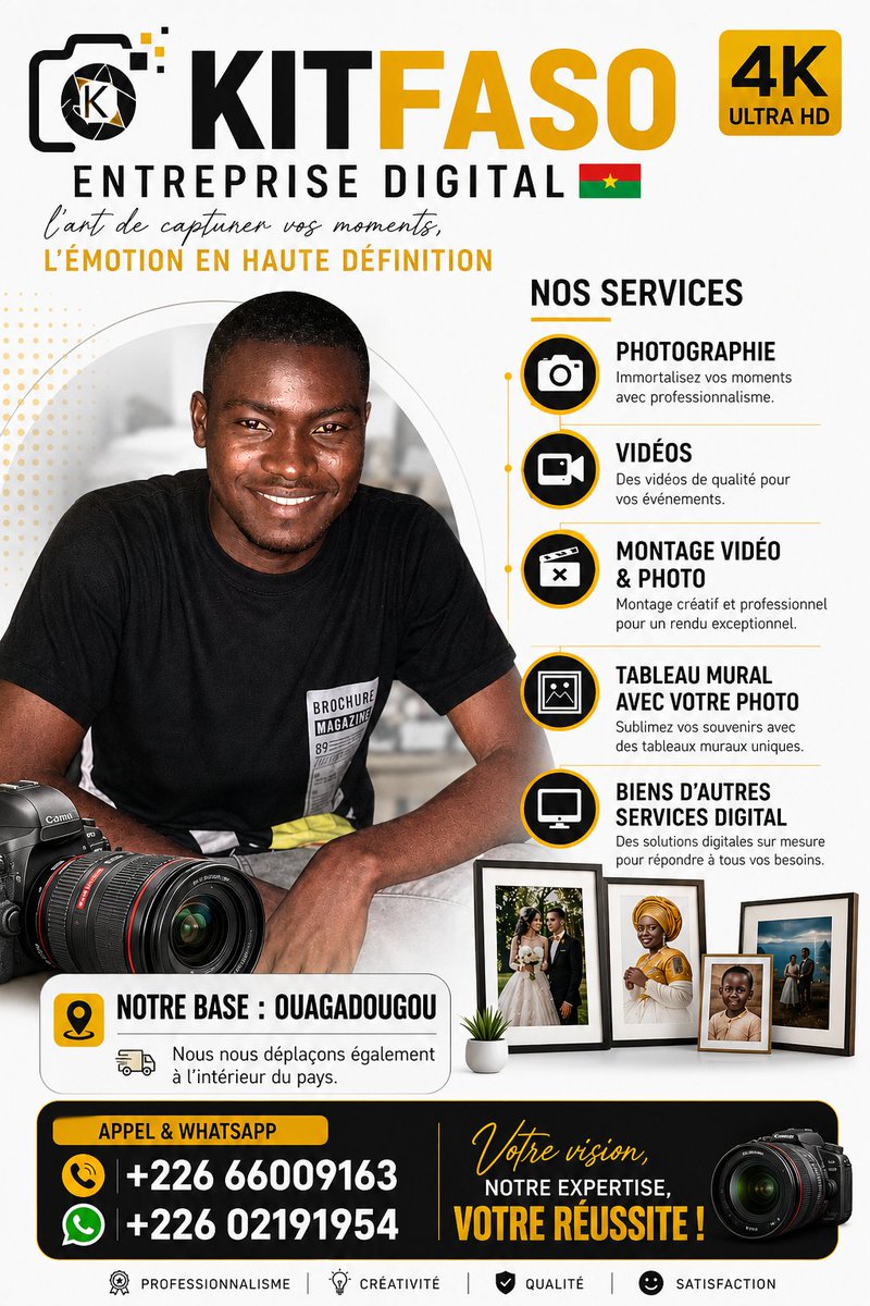 AmidouSawa96984's tweet photo. #KITFASOEntrepriseDigital #PhotographeBurkina #VideoProfessionnelle #EvenementBurkina #Ouagadougou #MariageBurkina #MontageVideo #PhotoPro #CommunicationDigitale #CapturezLEmotion https://t.co/0mkzSiINL4