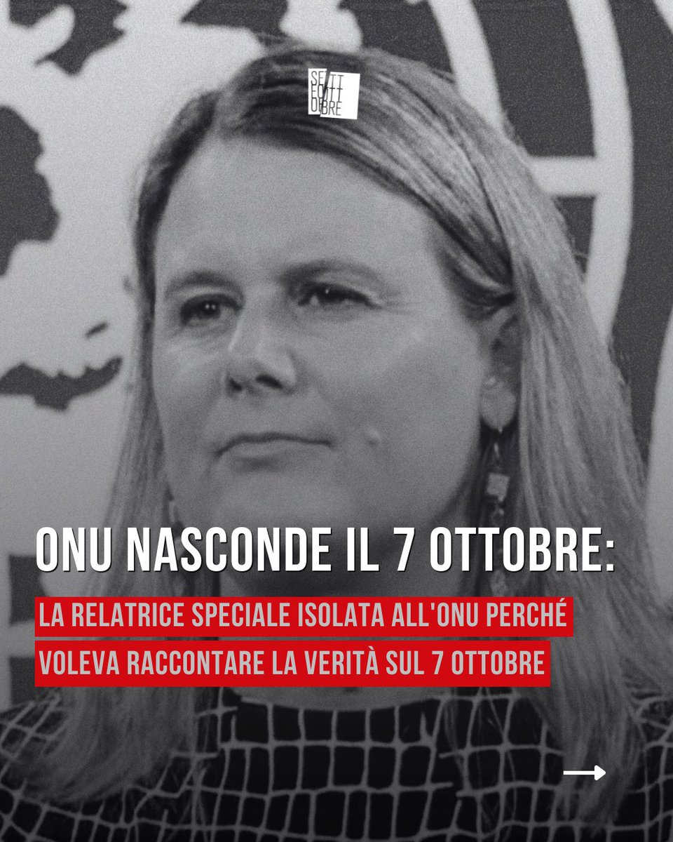 Setteottobre_'s tweet photo. Alice Edwards è Relatrice Speciale ONU sulla tortura.

Dopo il 7 ottobre visitò i kibbutz attaccati da Hamas, incontrò sopravvissuti e familiari degli ostaggi e raccolse testimonianze dirette sulle atrocità commesse durante il massacro.

A gennaio 2024, tra 86 esperti ONU, solo 2 firmarono la dichiarazione sulle atrocità del 7 ottobre richiedendo indagini di responsabilità su:

•⁠  ⁠stupri e stupri di gruppo
•⁠  ⁠torture
•⁠  ⁠mutilazioni
•⁠  ⁠violenze sessuali
•⁠  ⁠uccisioni di civili

Uno dei due firmatari era Alice Edwards.

Secondo la relatrice, altri colleghi volevano firmare ma furono scoraggiati dal farlo e un gruppo di relatori pro-Hamas capeggiato da Francesca Albanese ha fatto di tutto per evitare che la relazione venisse pubblicata.

Se legittima relatori speciali pro-Hamas e insabbia le prove del massacro del 7 ottobre, che cosa è diventato l’ONU?