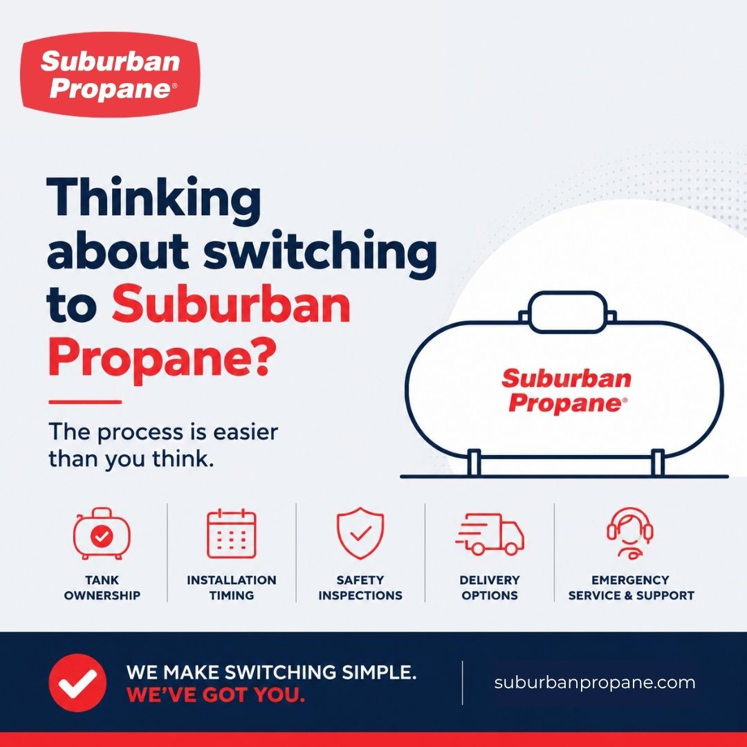 SuburbanPropane's tweet photo. Thinking about switching propane companies? It may be easier than you think. 👀

Whether you own or lease your tank, the process is often quicker and more straightforward than most homeowners expect.

Click the link in our bio to learn more! https://t.co/Z85UuEySTU