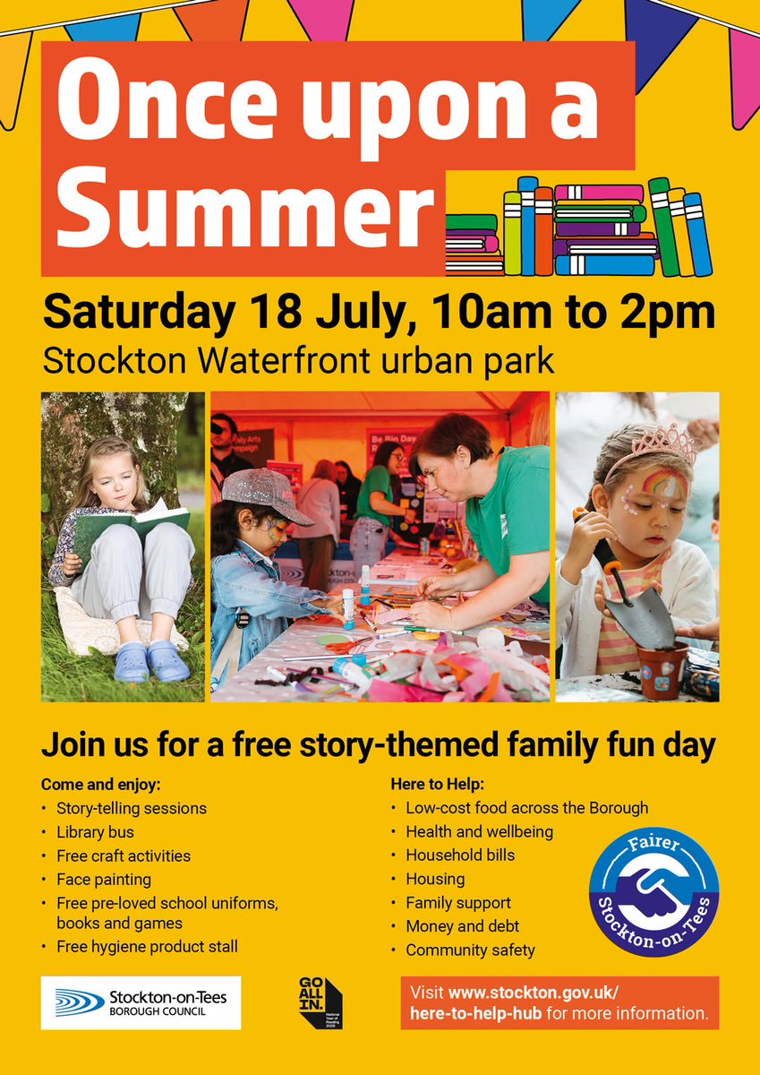 Well_Champs's tweet photo. ☀️📚 Once Upon a Summer – Family Fun Day!

📅 Sat 18th July | ⏰ 10–2
 📍 Stockton Waterfront Urban Park

🎨 Crafts | 📖 Storytelling | 🦋 Face painting + more
 Free, no booking needed – just come along! 🌞

#OnceUponASummer #FamilyFun #StocktonOnTees #FreeEvent https://t.co/V0YLM1moqM