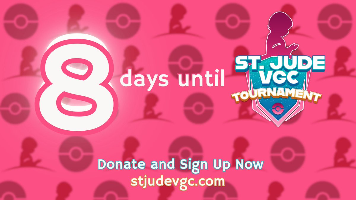 StJudeVGC's tweet photo. It's OFFICIALLY 8⃣DAYS UNTIL #StJudeVGC

👥390+ Players Signed Up
💰$2,400+ Raised Thus Far
📋Format is REGULATION M-B
🎮📱Can play on Nintendo Switch, Switch 2 and Mobile Devices
AND
🎁Prizing For Our Top 8 (Announced Next Week)

We hope you all are excited to join us June 27th! https://t.co/2emkxhyvbg