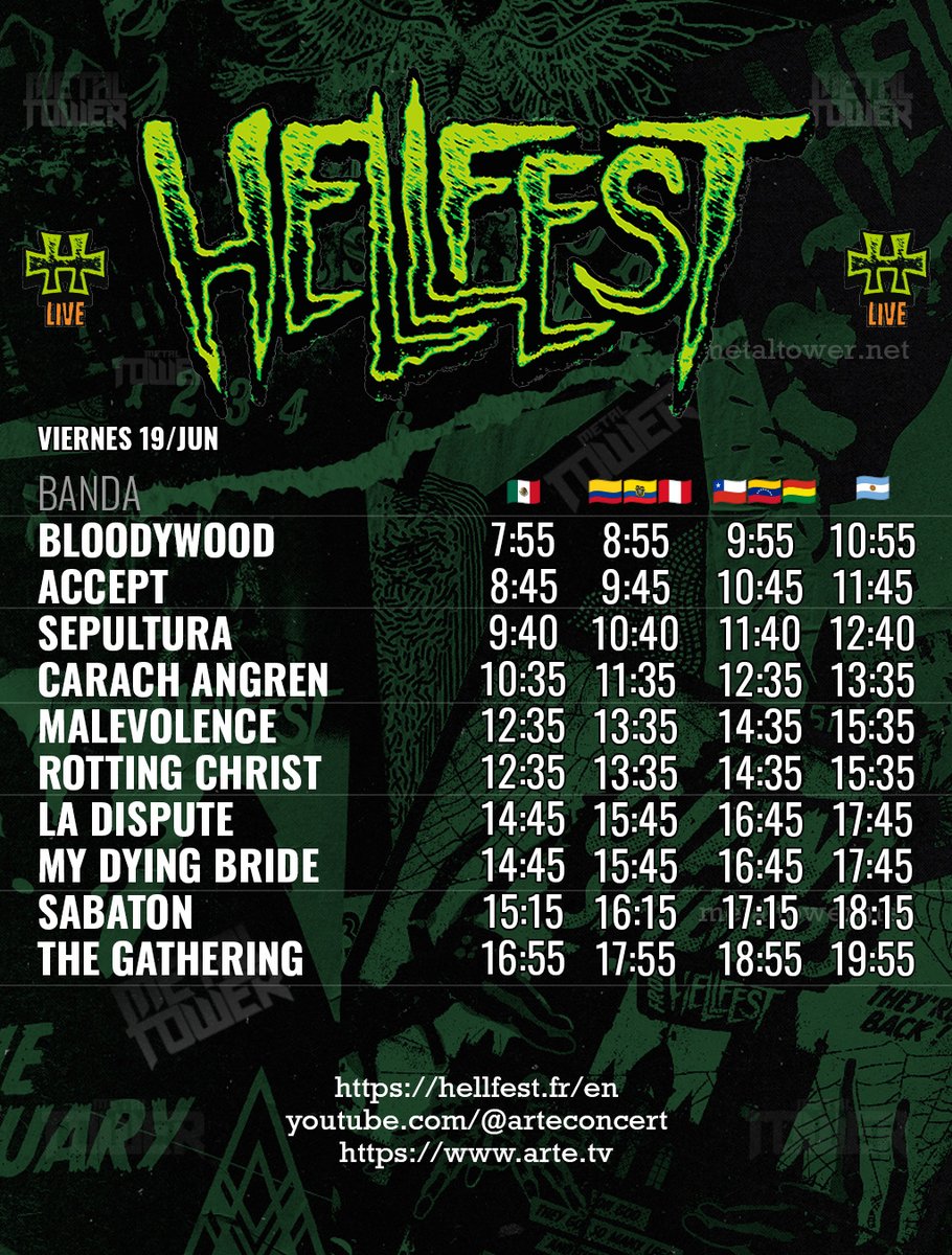 themetaltower's tweet photo. Sepultura, Sabaton, The Gathering y más, en el segundo día de transmisiones del Hellfest; les dejamos los horarios de su streaming en vivo, hora de México, Colombia, Chile, Argentina y resto de Latinoamérica.

👉https://t.co/TbnMkaXBz4 https://t.co/EGwtKSfu7b