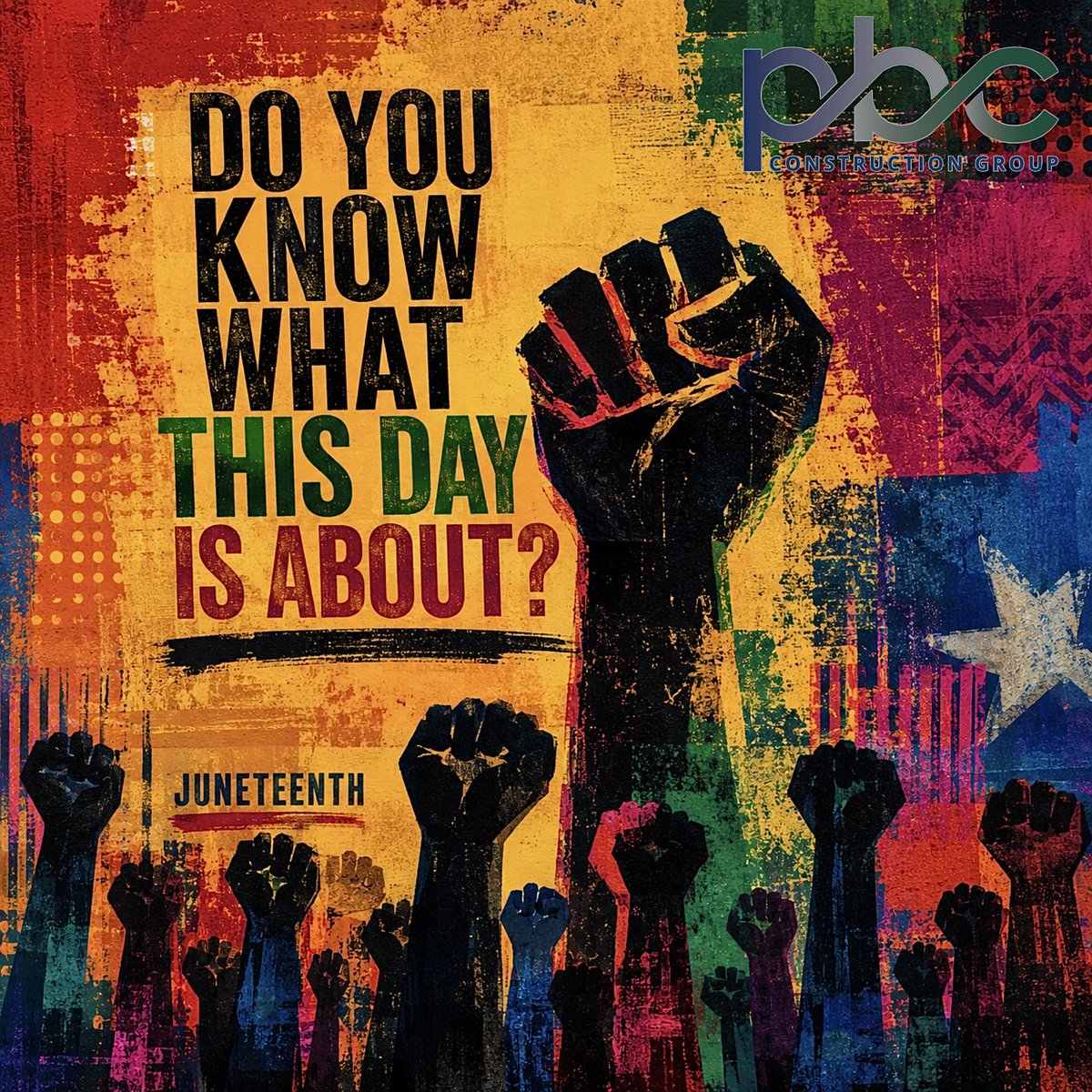 PBCConstruct's tweet photo. Juneteenth marks June 19, 1865, when freedom finally reached the last enslaved Americans in Texas. Today, we remember that history and celebrate freedom, resilience, and progress. Happy Juneteenth. ❤️💛💚 #Juneteenth #Freedom #pbcconstructiongroup https://t.co/tesYIKCsbg