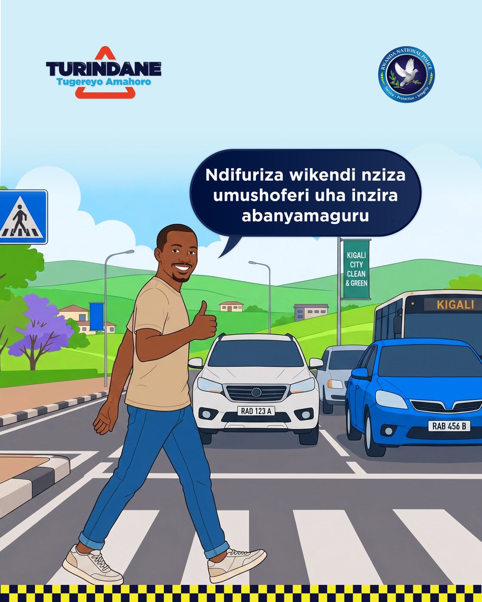 Rwandapolice's tweet photo. Nawe gira uwo musangiye umuhanda wifuriza Wikendi nziza.
#TurindaneTugereyoAmahoro https://t.co/5cviEw6Y9T