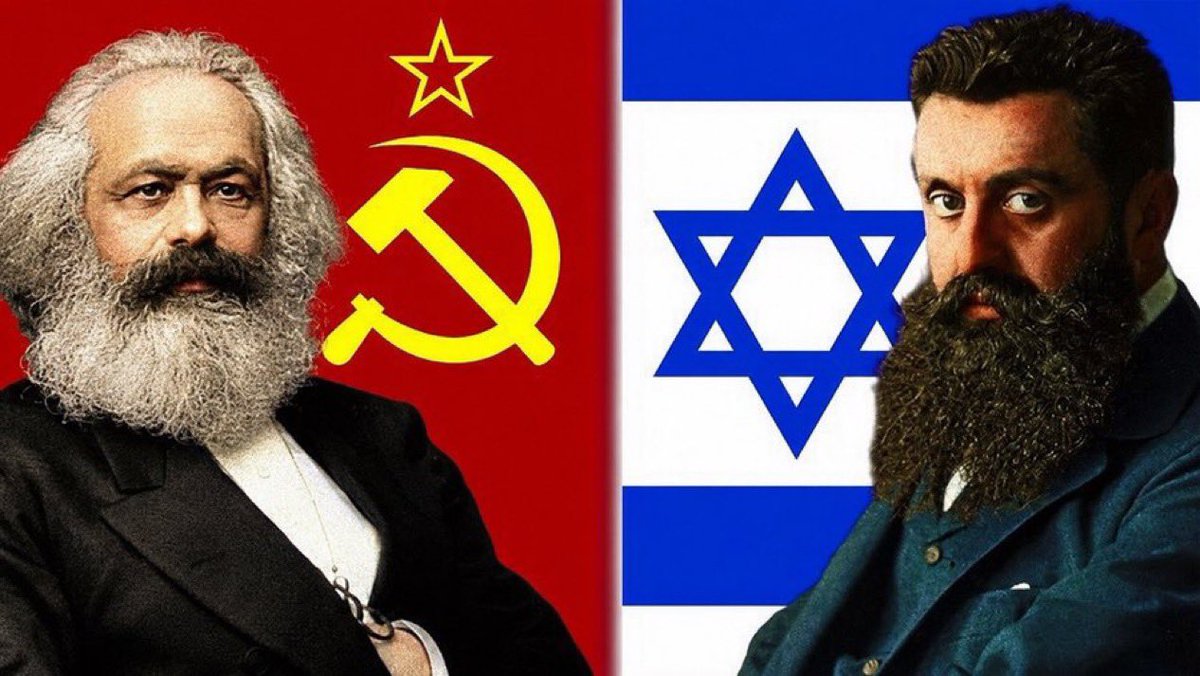 realCarola2Hope's tweet photo. Same creators. Different approach.

Marx and Herzl; two sides of the same clipped coin.

Both ideologies were engineered for the same endgame: genocide.

One delivered it through class warfare and gulags.

The other is through land theft, civilian slaughter, and turning every land they steal into a graveyard.