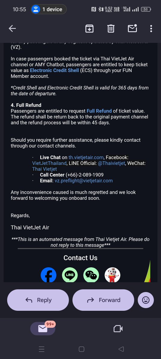 Ti22Amit's tweet photo. @makemytrip @makemytripcare Day 21-Still no refund.
Thai VietJet's own email confirms FULL refund for their cancellation. I shared this proof on Day 1.

MMT's response after 21 days?
"Eligible refund. 25-30 working days."

10+ broken 48hr promises. ₹29,000 blocked. 
#MakeMyTrip #RefundScam #ConsumerRights https://t.co/AoZWAzo9PO