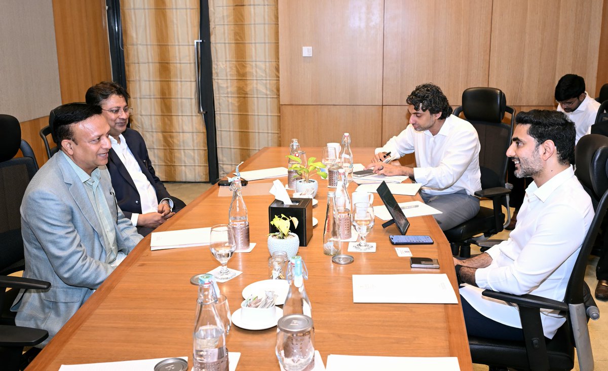 naralokesh's tweet photo. It’s always great to meet industrialists who have invested in AP and learning their experiences. Berry alloys is among the largest Ferro alloy companies in the country and it was a pleasure to meet Mr. Sanjay gupta and  Mr. Kaushik ganguly today. We spoke about the challenges faced by the Ferro alloy industry, innovative suggestions to mitigate, and how we can enable growth. I look forward to progressing and resolving ongoing issues and facilitating their growth. 
#ChooseSpeedChooseAP 
#IndianChamberOfCommerce
