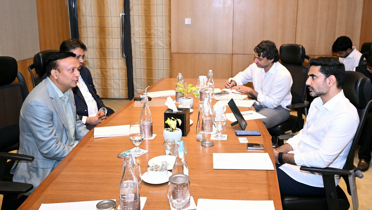 naralokesh's tweet photo. It’s always great to meet industrialists who have invested in AP and learning their experiences. Berry alloys is among the largest Ferro alloy companies in the country and it was a pleasure to meet Mr. Sanjay gupta and  Mr. Kaushik ganguly today. We spoke about the challenges faced by the Ferro alloy industry, innovative suggestions to mitigate, and how we can enable growth. I look forward to progressing and resolving ongoing issues and facilitating their growth. 
#ChooseSpeedChooseAP 
#IndianChamberOfCommerce