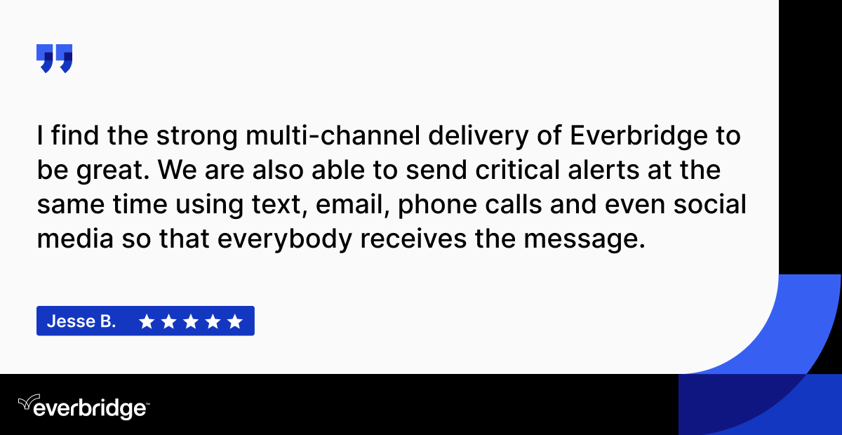 Everbridge's tweet photo. One message. Multiple channels. Greater confidence.

Want to hear more from our customers?

⭐ Read our G2 reviews: https://t.co/FZFtKK2RBO https://t.co/6I4EKyoxdk