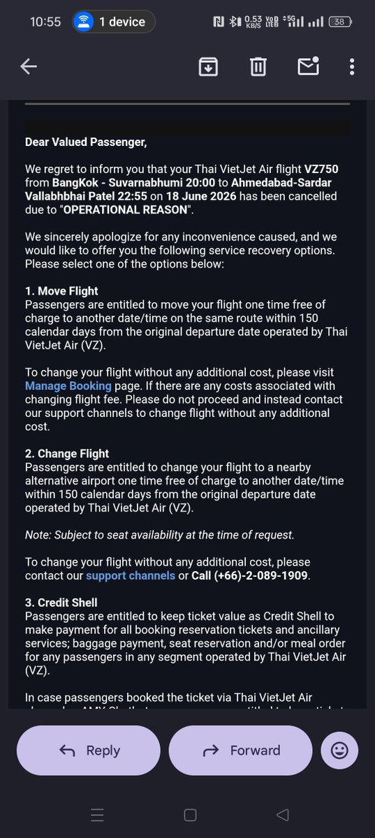 Ti22Amit's tweet photo. @makemytrip @makemytripcare Day 21-Still no refund.
Thai VietJet's own email confirms FULL refund for their cancellation. I shared this proof on Day 1.

MMT's response after 21 days?
"Eligible refund. 25-30 working days."

10+ broken 48hr promises. ₹29,000 blocked. 
#MakeMyTrip #RefundScam #ConsumerRights https://t.co/AoZWAzo9PO