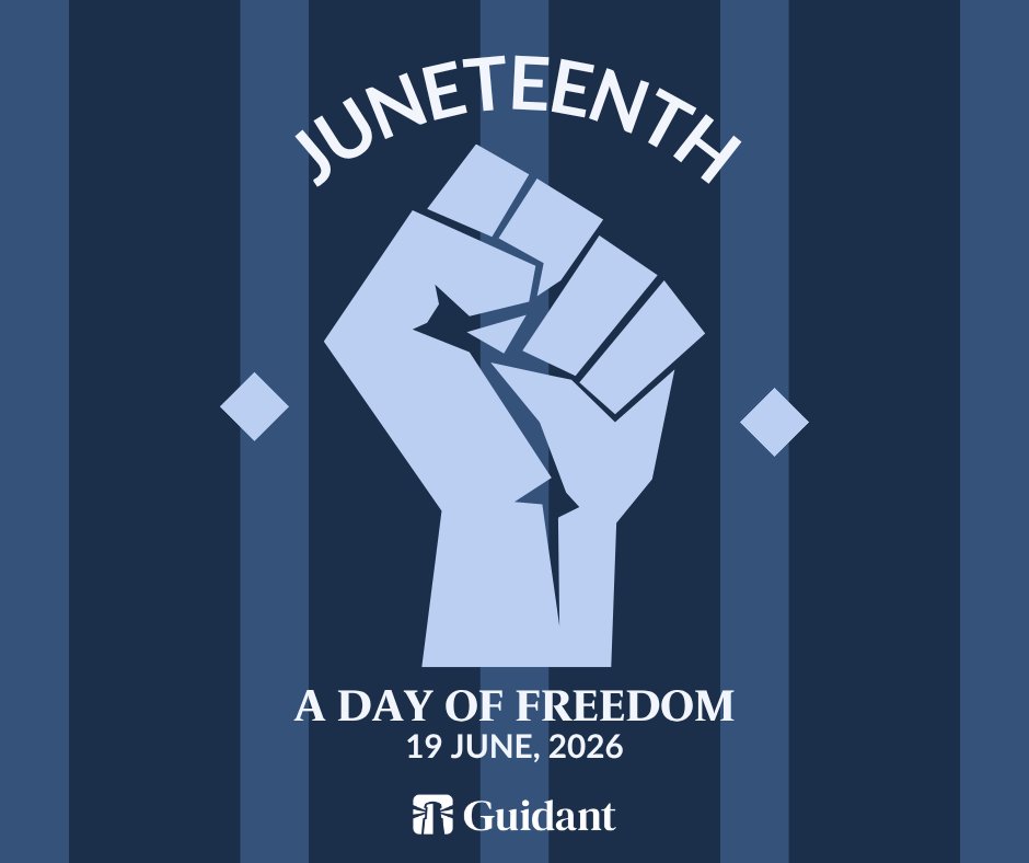 Guidant's tweet photo. In honor of Juneteenth, Guidant offices will be closed today, Friday, June 19.

We hope you have a meaningful holiday and enjoy the opportunity to pause, reflect, and spend time with your community! https://t.co/0LBD1H2qIR