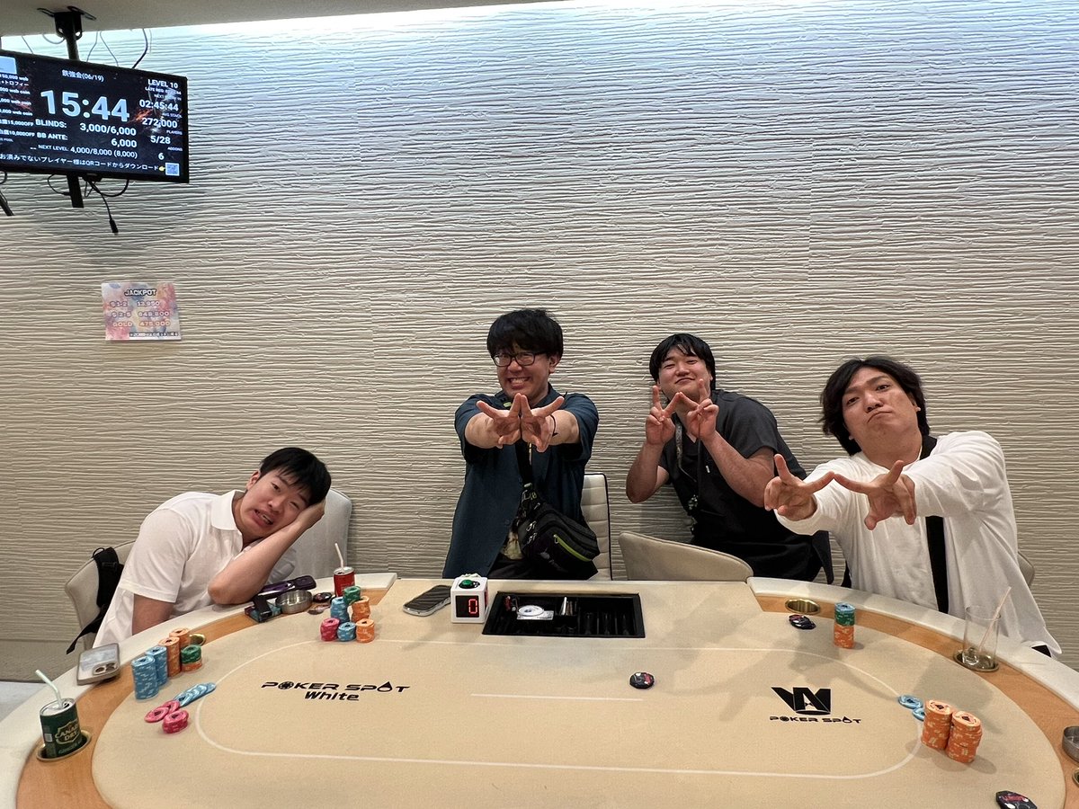 pokerspot_White's tweet photo. 🔥【鉄強会 トーナメント】🔥
Day1 D 終了しました✨

4／28

<通過者>
1.ゆーと様　277,000点
2.ふじかわ様　277,000点
3.シンタロウ様　448,000点🥇
4.ハッピー中尾様　358,500点

Day2も頑張ってください🙇‍♀️ https://t.co/ga5R4oBju8