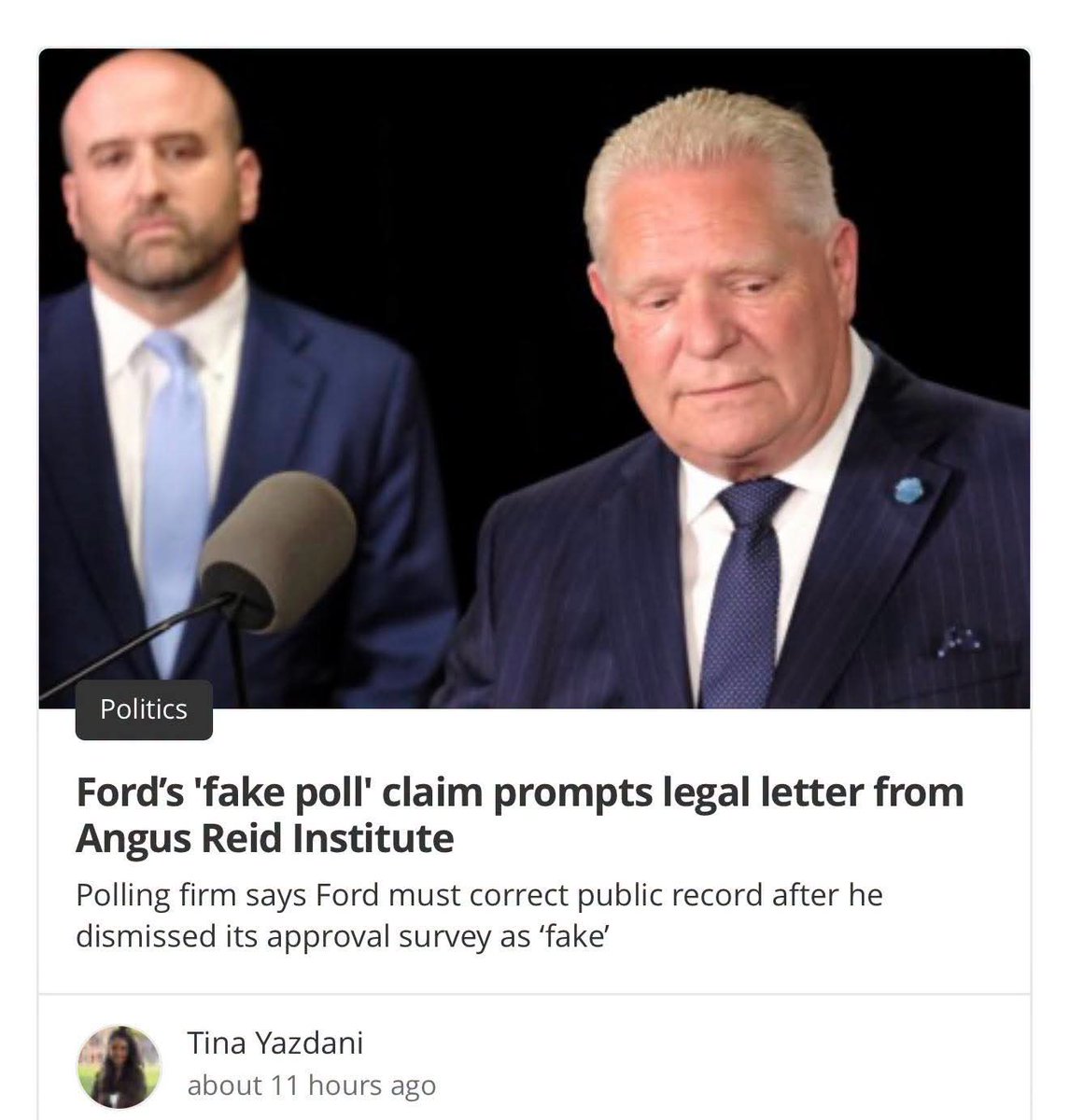 brian_downey1's tweet photo. Doug Ford is wrong. The latest poll showing him dropping to 21% isn't "fake", people in Ontario are finally realizing Doug Ford is "fake". Finally Ontario gets it, Doug Ford's actions speak louder than his lies &amp; using the Trump "fake News" excuse just isn't going to work here. https://t.co/ey0OPOAjDh