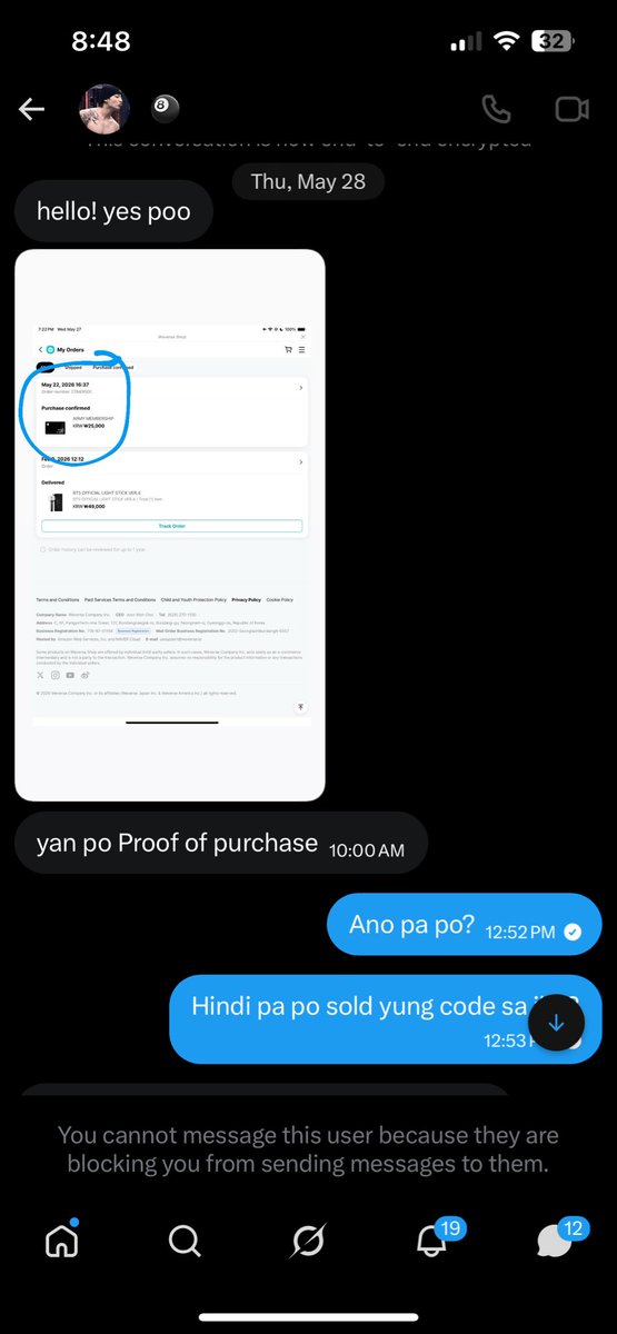fairlyeonjun's tweet photo. scammer @saintlyvxen !!!!

please report!!!

selling fake army membership weverse code to multilple users here sa x

my friend purchased her code “daw” pero upon army presale the code does not exist.

Maya Philippines / Maya wallet
Andrea Nicole N D G
09453016406 https://t.co/LSyXclxEc7