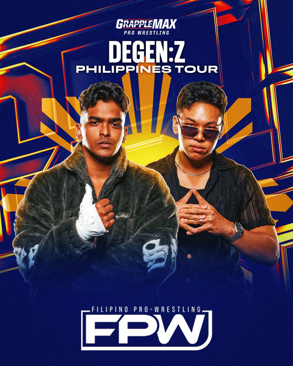 Grapplemax's tweet photo. DEGEN:Z go international! 

Former Grapplemax Tag Champs Nathan X &amp; Devan Zemir debut for FPW this Sunday at Pagsubok sa QC, facing Rated SPG (Chico &amp; Mico) in Quezon City. 

Good luck, boys! 

#grapplemax #prowrestling #gpmax_nwe https://t.co/mubPqvL3AZ