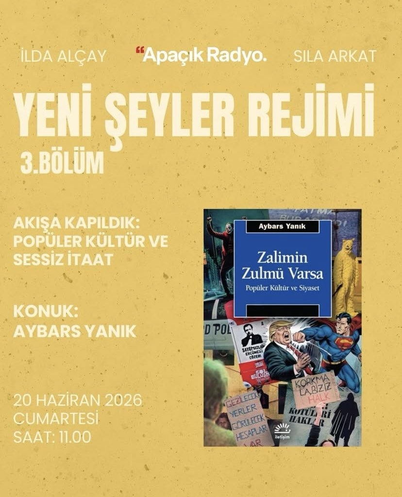 iletisimyayin's tweet photo. Aybars Yanık, 20 Haziran Cumartesi günü saat 11.00'de, İlda Alçay ve Sıla Arkat'ın Açık Radyo'da sunduğu Yeni Şeyler Rejimi'ne konuk olacak. https://t.co/fjRvRX4pVt