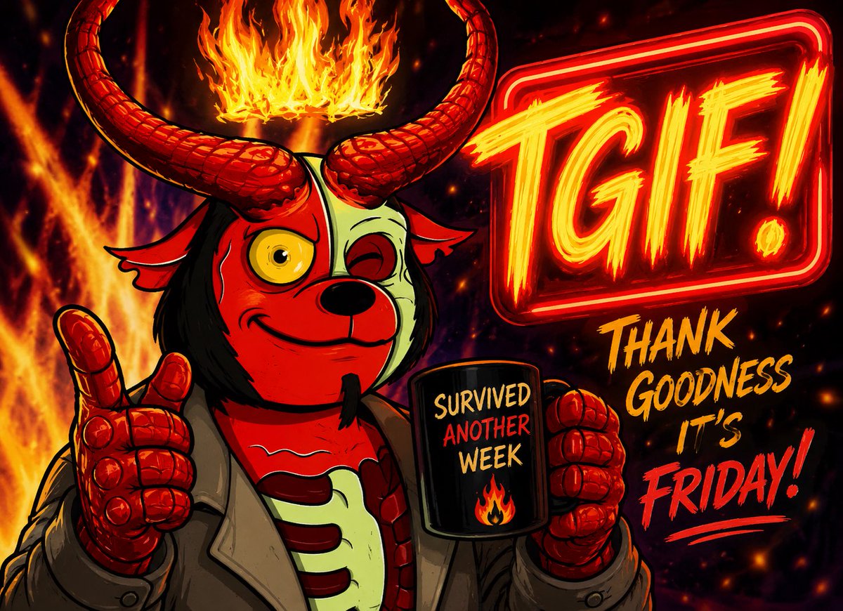 CozmoOutlaw's tweet photo. Another week down. Time to recharge, create something cool, and enjoy the weekend.
Hope everyone’s Friday is 🔥
#TGIF #BullBears #MutantBullBears @BullBearsX @SolOnChain https://t.co/vqk3J93cYz