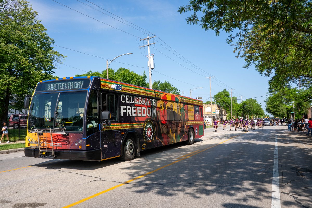 RideMCTS's tweet photo. We’re proud to be part of the 55th Annual #Juneteenth Parade &amp; Festival! 🎉

Catch our Juneteenth Bus in the parade starting at 9:30 a.m., then stop by our booth to say hello &amp; celebrate with us. We can’t wait to see the community come together for this special day! https://t.co/mAUv1cJWuy