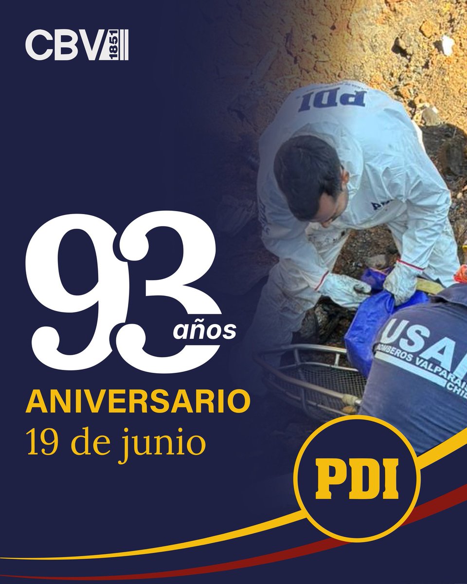 CBV1851's tweet photo. 🕵🏻| En sus 93 años de vocación y servicio, saludamos a cada integrante de la @PDI_CHILE, en especial a quienes conforman @PDI_Valparaiso reconociendo su permanente compromiso con la investigación y la búsqueda de la verdad. 

¡Felicidades! https://t.co/PwrOr4PgPW