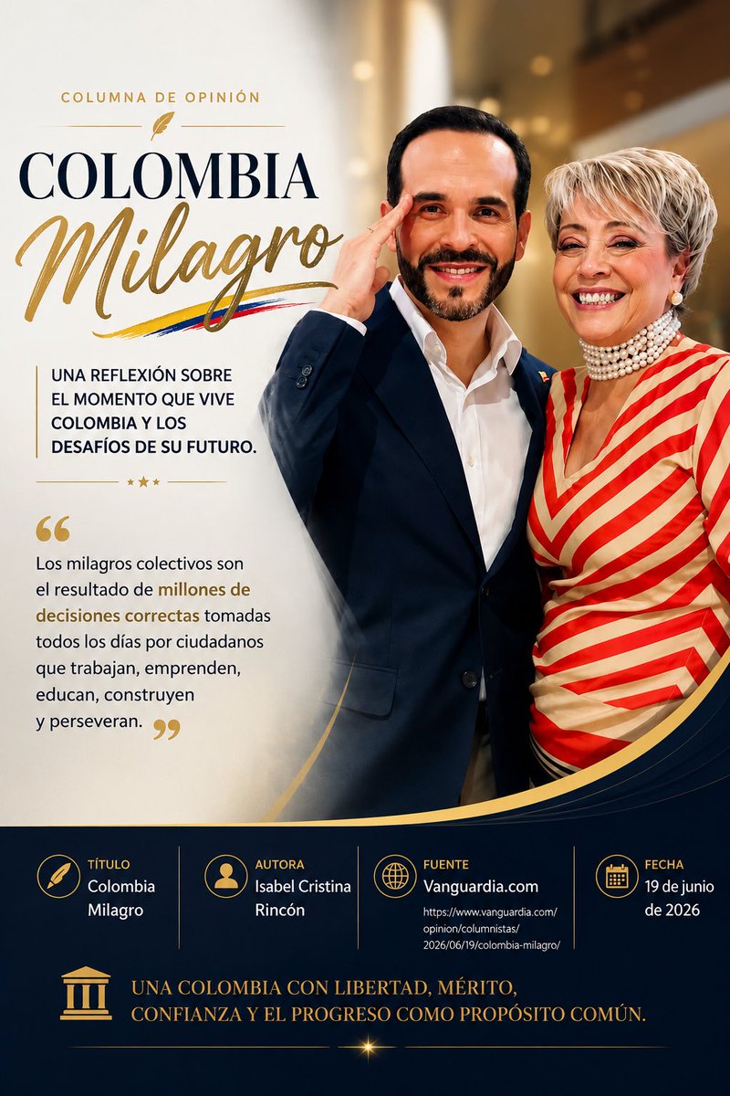 Irincon15's tweet photo. Colombia Milagro 🇨🇴

Una invitación a creer nuevamente en la capacidad de nuestro país para salir adelante a través del trabajo, el esfuerzo, el mérito y la confianza.

Los milagros colectivos ocurren cuando millones de ciudadanos deciden construir un mejor futuro. https://t.co/hJw7xh8rdC