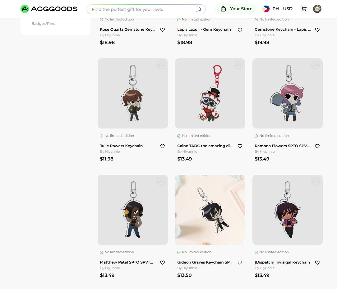 hiyunnie's tweet photo. https://t.co/Y7YzeWXTeB

ACGoods store has also been updated with some soldout/discontinued designs 

(Don't mind Caine - i was doing an experiment and accidentally added him (he is not discont.)) 

Will also be adding the DST keychains as I no longer have any more stock https://t.co/6h0x4NsUUr