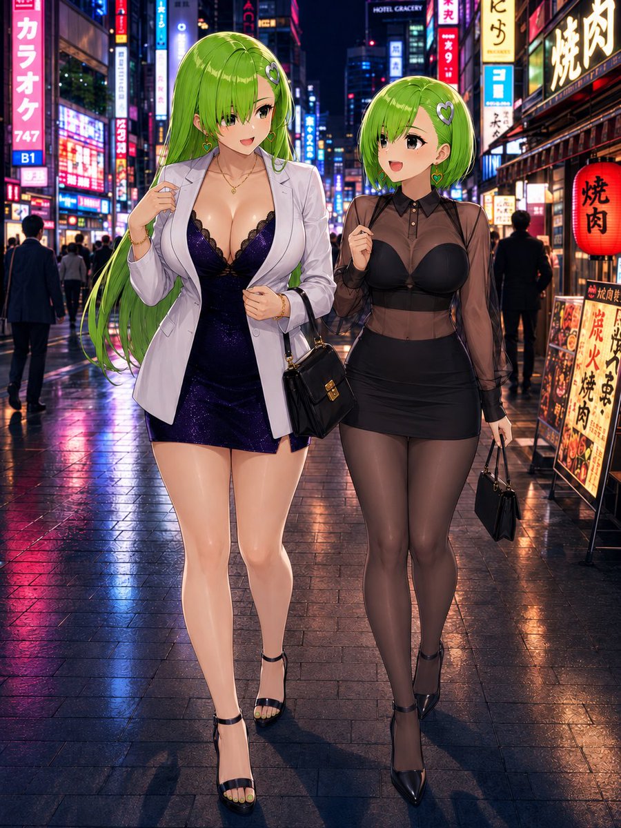 姉妹で夜の街へ繰り出す #AI緑雪