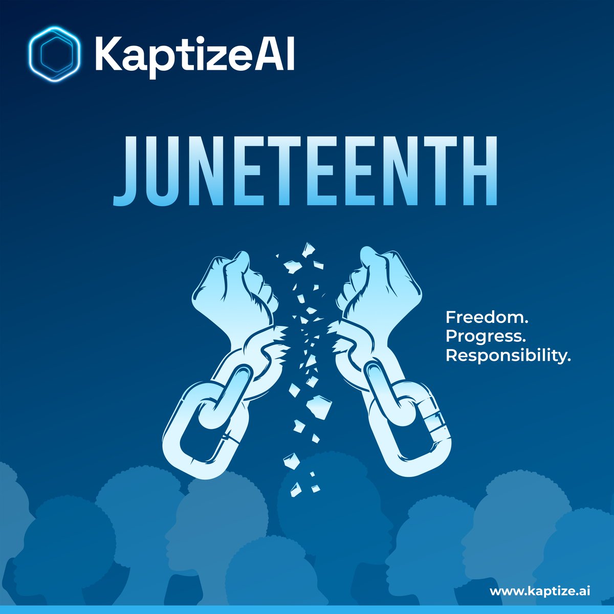 KaptizeApp's tweet photo. Juneteenth marks a powerful moment in history and a continued commitment to equality and justice. 
We honor progress and recognize the work still ahead. 

#Juneteenth #Equality #Progress #Inclusion #KaptizeAI https://t.co/RcIy4bsgV8