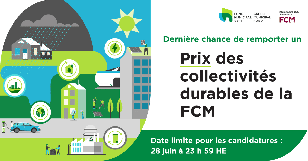 FondsMuniVert's tweet photo. Il vous reste 10 jours! Les mises en candidature aux Prix des collectivités durables de la FCM seront closes le 28 juin 2026 à 23 h 59 HE. https://t.co/1pMKNsv2zt https://t.co/MbHfWjQj7w