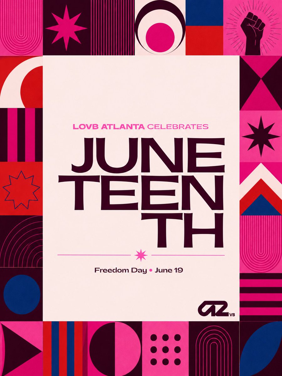 lovbatl's tweet photo. Rooted in history. Carried by joy. Pushed forward by freedom 💗✊ 

Happy Juneteenth from LOVB Atlanta! Today we celebrate the culture, resilience, and brilliance of Black people and the continued pursuit of liberation ⛓️‍💥 https://t.co/hjNQNv0N0c