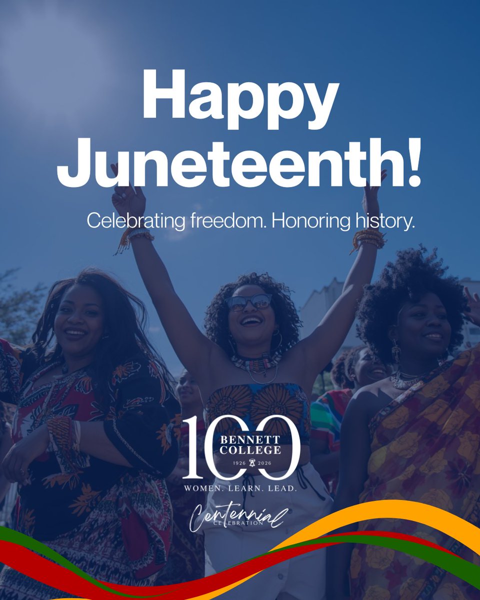 BennettCollege's tweet photo. Today, we celebrate freedom, resilience, and the enduring pursuit of justice. As a historically Black women’s college, Bennett proudly reflects on the legacy of those who paved the way and commits to empowering future generations to lead with purpose.

Happy Juneteenth! https://t.co/UJp2sF9I1R