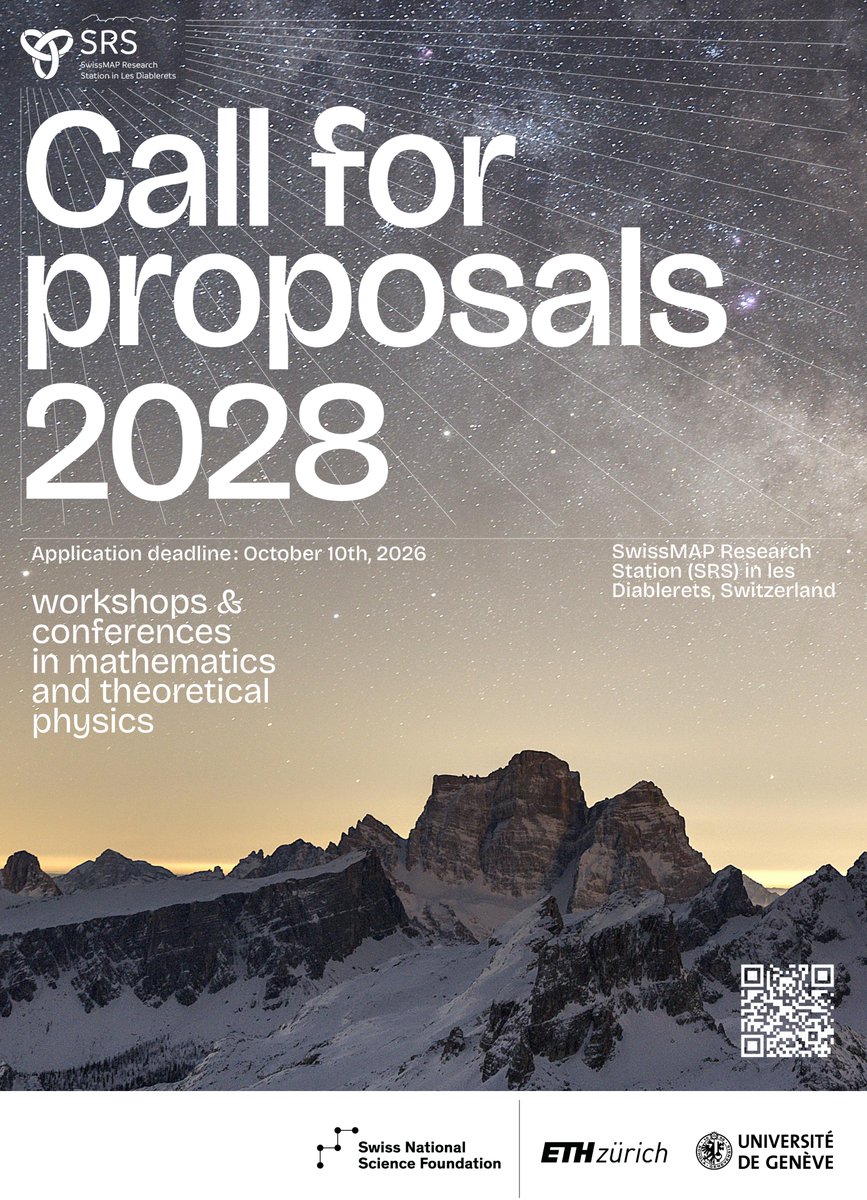 NCCRSwissMAP's tweet photo. 📢 SRS 2028 Call for proposals for the 2028 scientific programme at the SwissMAP Research Station in Les Diablerets  (VD) 🏔️now open!
🔗 More information: https://t.co/4IGSdhZE7l
⏰ application deadline October 10th
@Maths_UNIGE 
@Physics_UNIGE  
@eth_math @eth 
@ETH_physics https://t.co/sL8jwg85QF