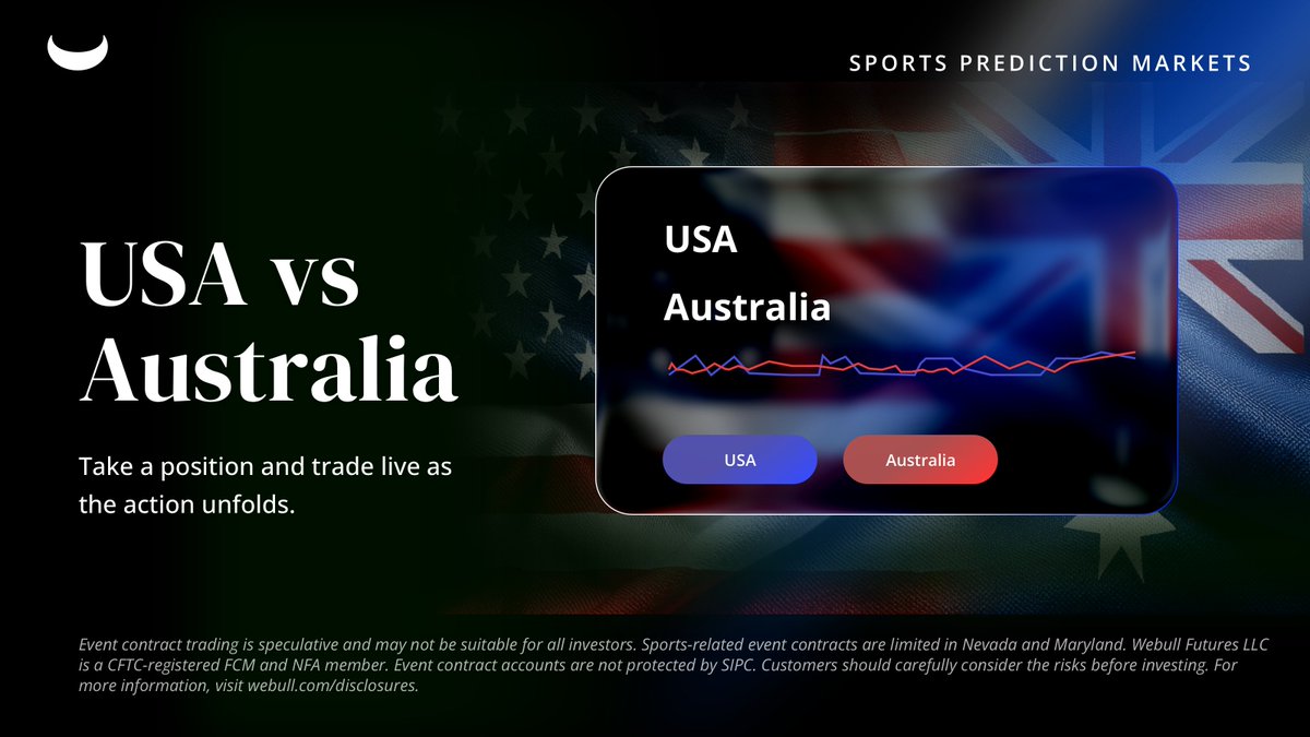 WebullGlobal's tweet photo. The next matchup is here! Follow the action and trade live as the match unfolds with Sports Prediction Markets on Webull.

Explore more in the app.

Event contract trading is speculative and may not be suitable for all investors. Sports-related event contracts are limited in Nevada and Maryland. Webull Futures LLC is a CFTC-registered FCM and NFA member. Event contract accounts are not protected by SIPC. Customers should carefully consider the risks before investing. For more information, visit https://t.co/mvbh4EOJ4X
