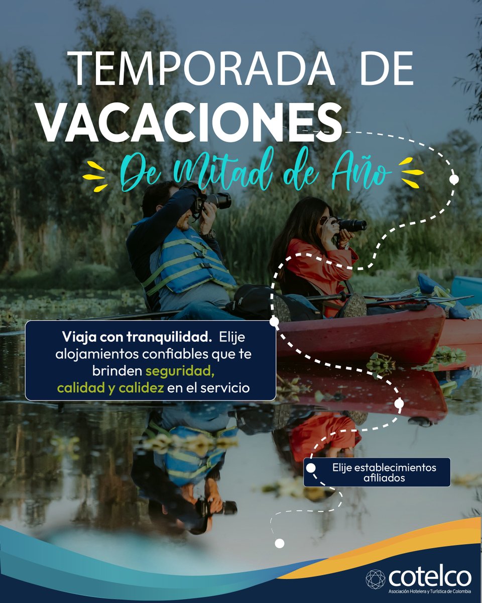 Cotelcolombia's tweet photo. Prepara tus vacaciones de mitad de año. 
Colombia tiene destinos llenos de naturaleza, cultura, aventura y bienestar para toda la familia. Viaja con la tranquilidad de hospedarte en lugares que garantizan calidad y buen servicio.
Conoce los afiliados aquí: https://t.co/dBYhuiXR0M https://t.co/Qc1W9Ur2mh