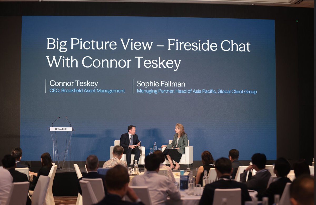 Brookfield's tweet photo. Last month, several members of our senior leadership team spent time with our partners and regional colleagues in Singapore and Tokyo for Brookfield’s latest client forums. Asia Pacific continues to be a significant growth engine for our business, with almost $200 billion of assets under management across the region.

We continue to see three global trends driving investment opportunities and reshaping economies: digitalization, “any-and-all” energy generation, and the rewiring of global supply chains with a focus on resilience and domestic production of critical goods and services.

The strong tailwinds supporting real assets globally are accelerating across Asia, and we are energized by the opportunities ahead. We are grateful to all our partners and clients for the thoughtful conversations and continued support.