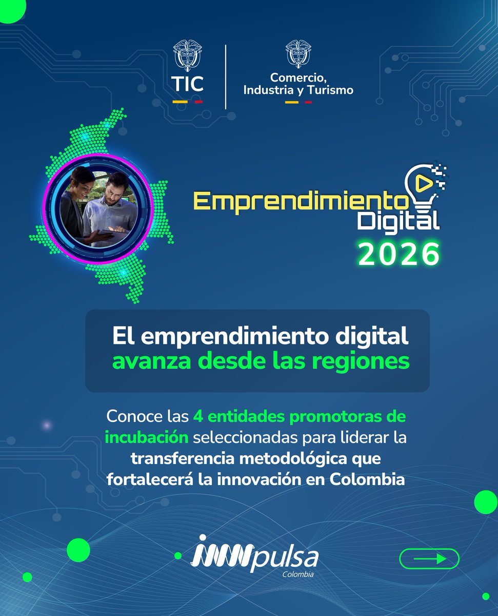 InnpulsaCol's tweet photo. #EmprendimientoDigital2026 seleccionó a los 4 promotores de incubación que liderarán la transferencia metodológica en distintas regiones del país. Desde Nariño, Bolívar, Orinoquía y Tolima se fortalece una red nacional que impulsa el ecosistema emprendedor desde los territorios. https://t.co/7ohmeDEW80