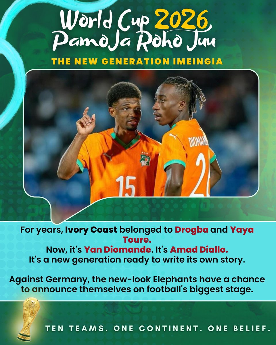 MMisfitee's tweet photo. Yesterday it was Drogba and Yaya Touré inspiring a continent. Today, a new chapter is being written by talents like Amad Diallo and Yan Diomandé.
The future of African football isn't coming—it's already here. 
Which African player has impressed you most so far?
#PamojaRohoJuu https://t.co/nw32euwLtF