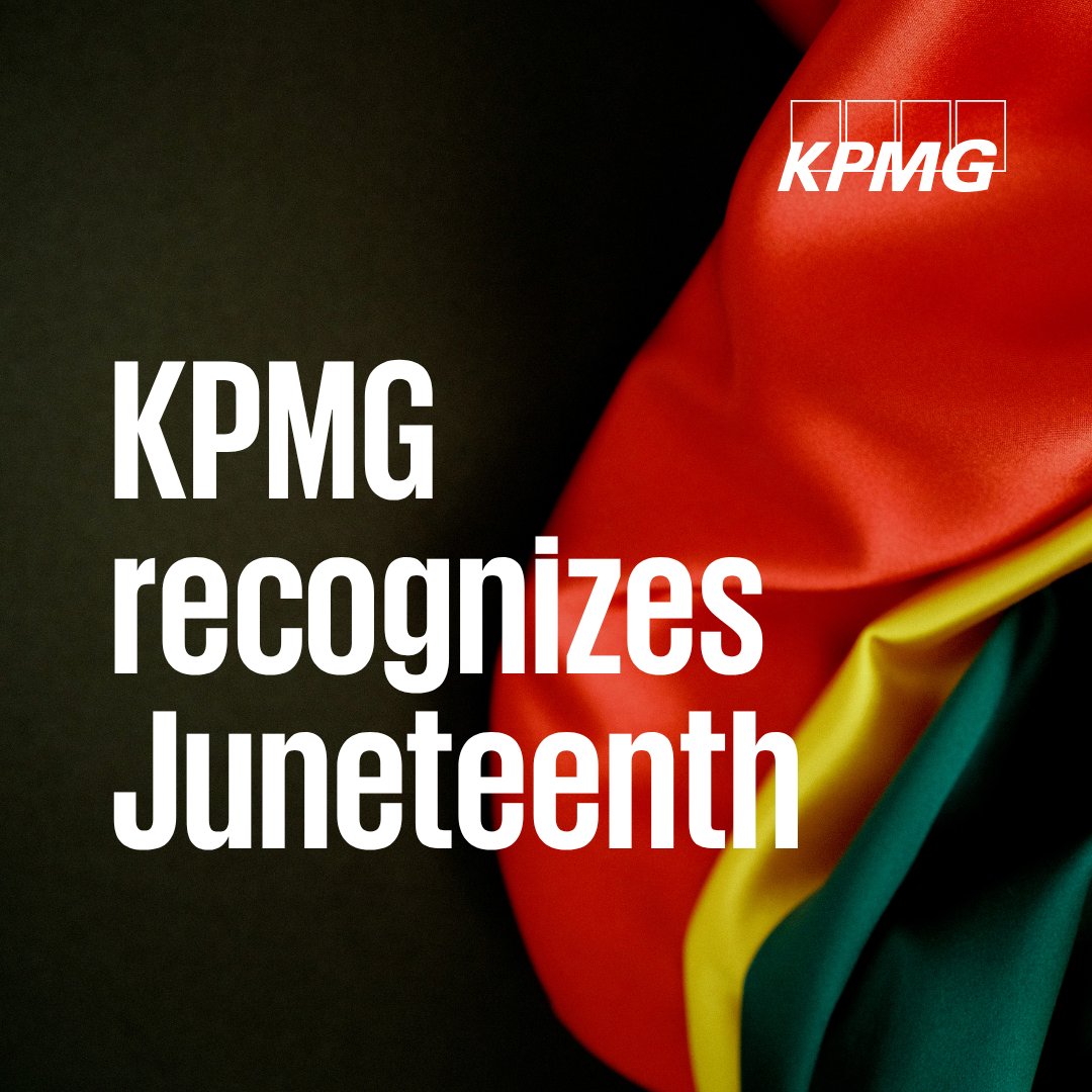 KPMG_US's tweet photo. Today, we recognize Juneteenth - a time to reflect on the end of slavery in the US and the enduring contributions of the Black community.  We encourage our professionals and the broader community to learn, reflect, and consider the role we each play in creating lasting progress. https://t.co/saRkeZHlU7