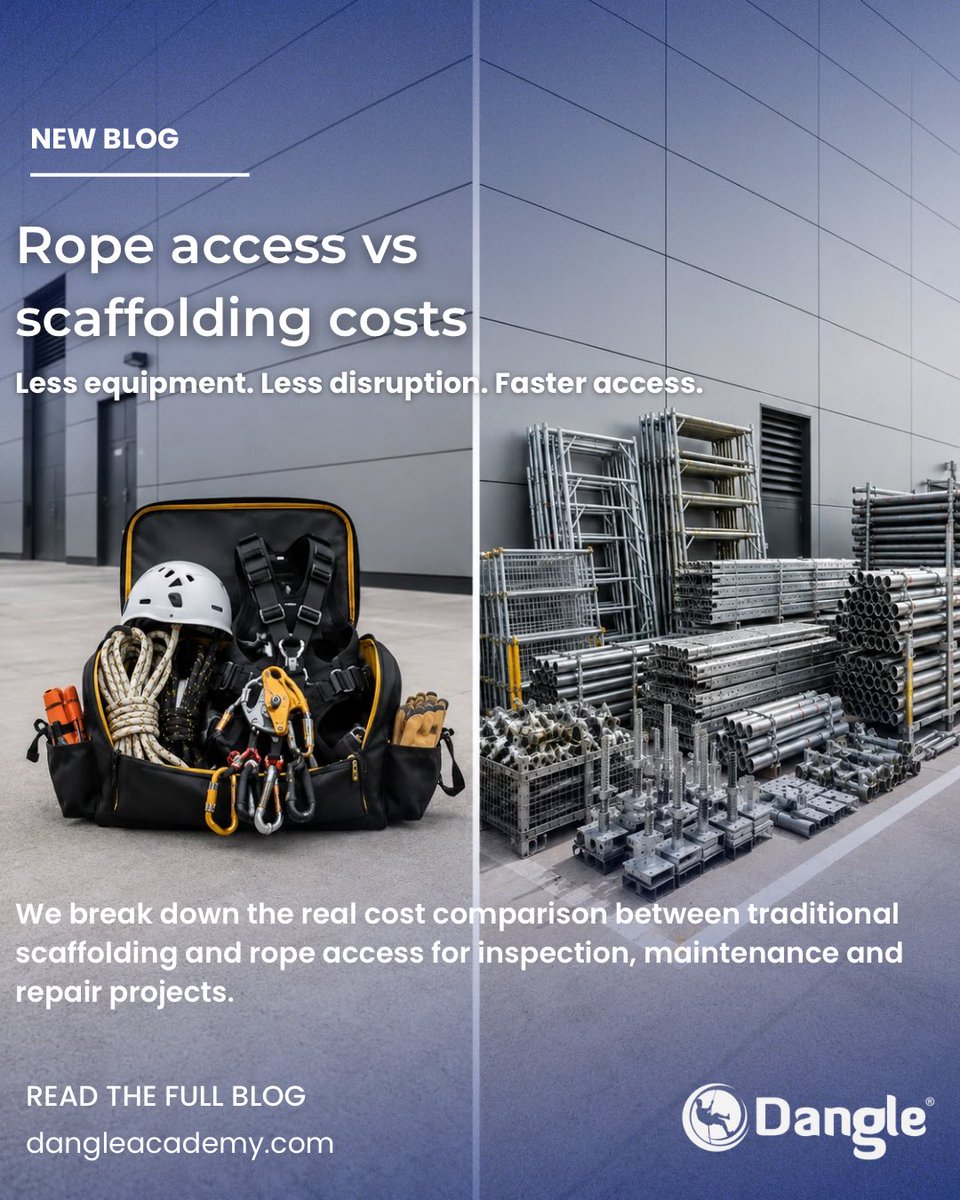 DangleAcademyNI's tweet photo. Scaffolding isn’t always the cheapest option.
Our latest blog compares rope access and scaffolding costs for inspection, maintenance and repair projects.
🔗 https://t.co/TZHR4rfzov
#RopeAccess #Scaffolding #WorkingAtHeight https://t.co/kiDzLq5Lps